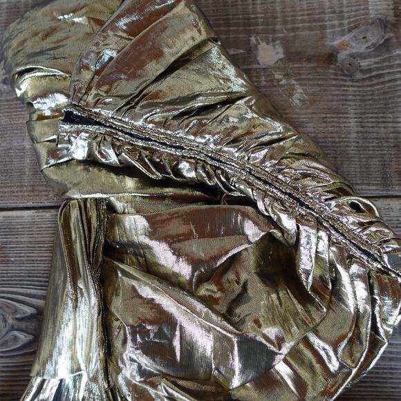 Vintage Helene Sidel Top 10 Gold Metallic Ruched Strapless Party 90s Retro Glam - Picture 7 of 11